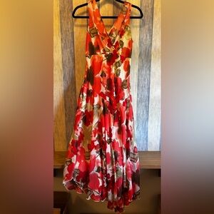 Dress Barn Size 8 Floral Slip Dress Chiffon Formal Wedding Guest Fairy Garden